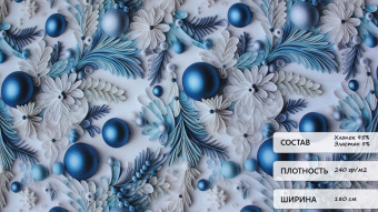 Футер 2х нитка петля - Принт "Зима" (белый, голубой, хлопок 80% (компакт пенье), полиэстер 20%, ширина - 180см)