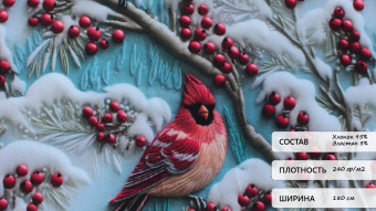 Футер 2х нитка петля - Принт "Красный кардинал" (белый, голубой, красный, хлопок 80% (компакт пенье), полиэстер 20%, ширина - 180см)