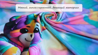 Футер 2х нитка петля - Принт "Мишка" (мультиколор, хлопок 80% (компакт пенье), полиэстер 20%, ширина - 180см