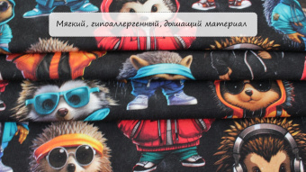 Кулирная гладь принт Ежики мультиколор - лёгкая эластичная ткань из хлопка