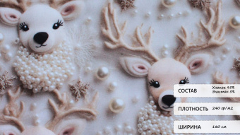 Футер 2х нитка петля - Принт "Олени" (бежевый, белый, хлопок 80% (компакт пенье), полиэстер 20%, ширина - 180см